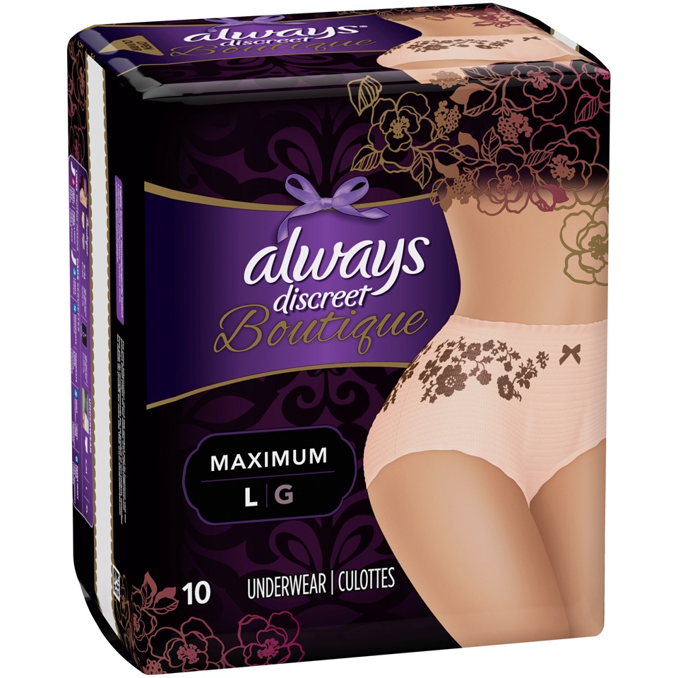 slide 2 of 3, Always Discreet Boutique Maximum Protection Adult Incontinence Underwear for Women - Peach - L - 10ct, 10 ct