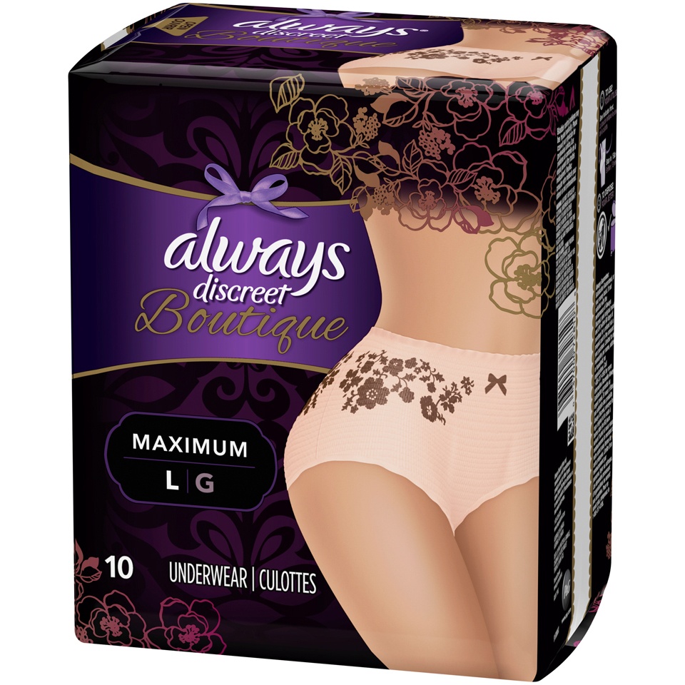 slide 3 of 3, Always Discreet Boutique Maximum Protection Adult Incontinence Underwear for Women - Peach - L - 10ct, 10 ct