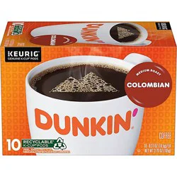 Dunkin' Colombian Medium Roast Coffee Keurig K-Cup Pods - 10 Count