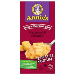 Annies Homegrown Macaroni & Cheese 25% Less Sodium Classic Mild Cheddar Box - 6 Oz