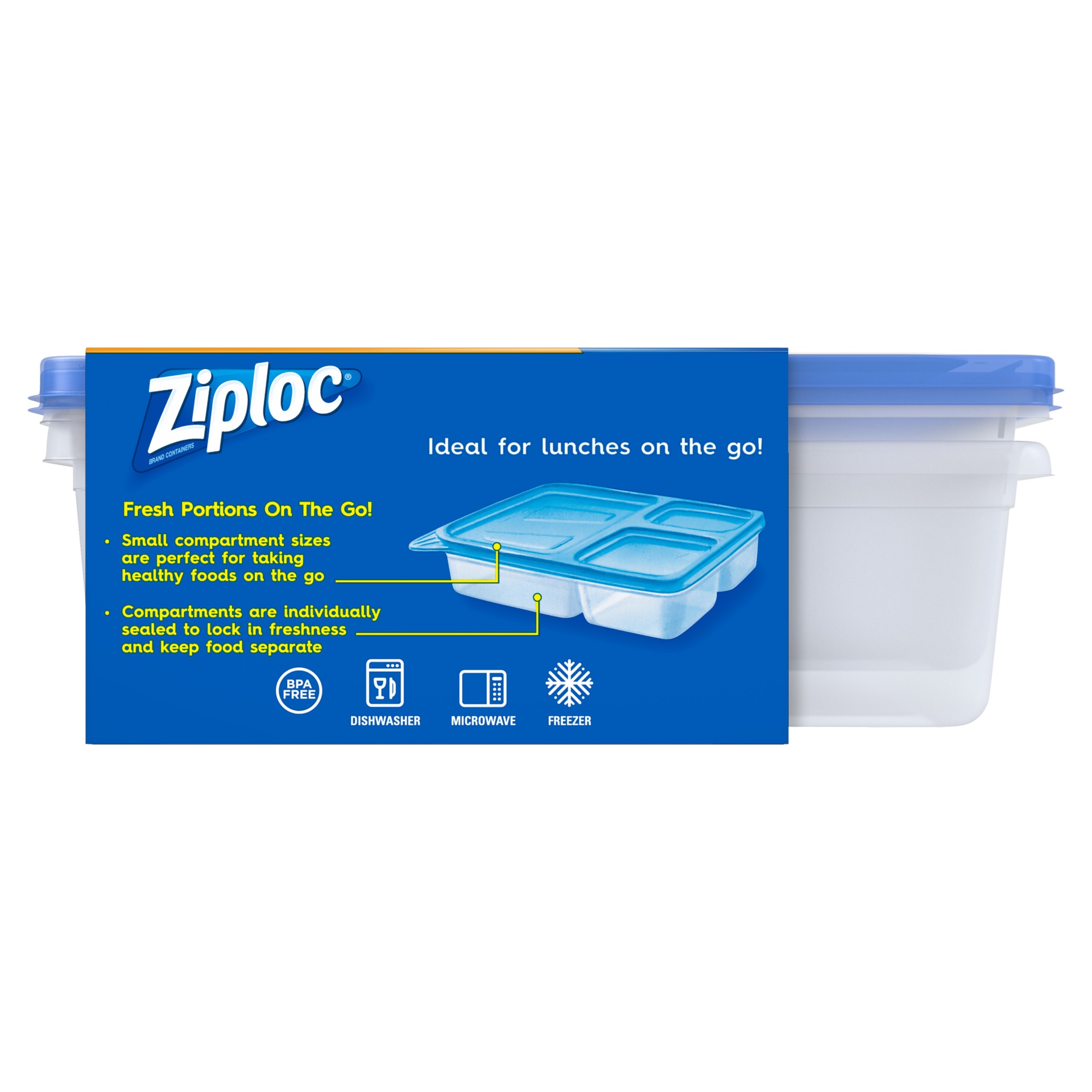 Ziploc Smart Snap Containers & Lids, Divided, Rectangle - 2 container & lids