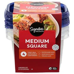 Signature Select Containers Storage Medium Square Tight Seal Bpa Free - 4 Count