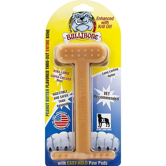 slide 1 of 1, Bullibone Dog Chew Nylon Oral Care Bone Peanut Butter Extra Large - Each, 1 ct