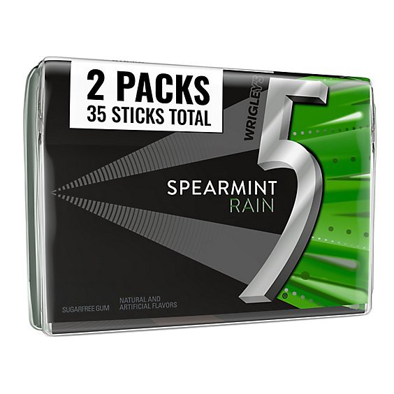 slide 1 of 6, 5 Gum Spearmint Rain Sugar Free Chewing Gum Pack - 35 Count, 35 ct