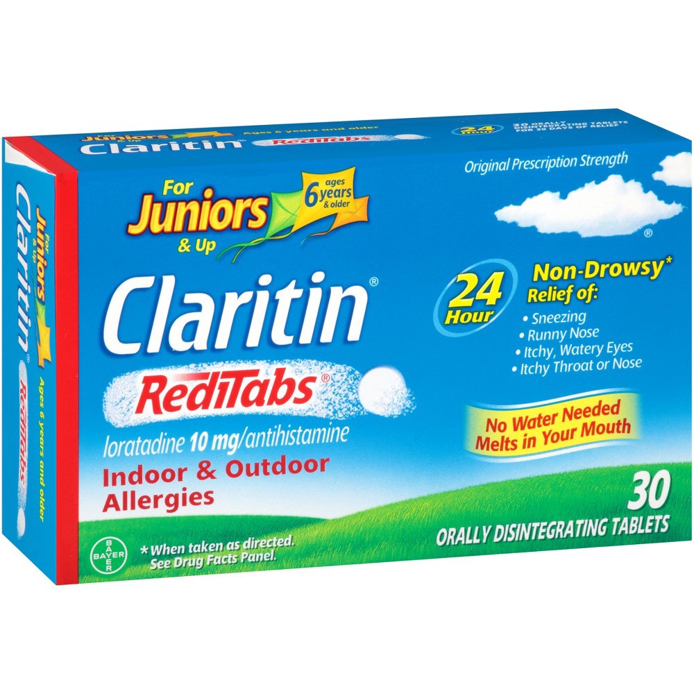 slide 2 of 5, Claritin RediTabs For Juniors & Up 10 mg Non-Drowsy Indoor & Outdoor Allergy Relief 30 Tablets, 30 ct