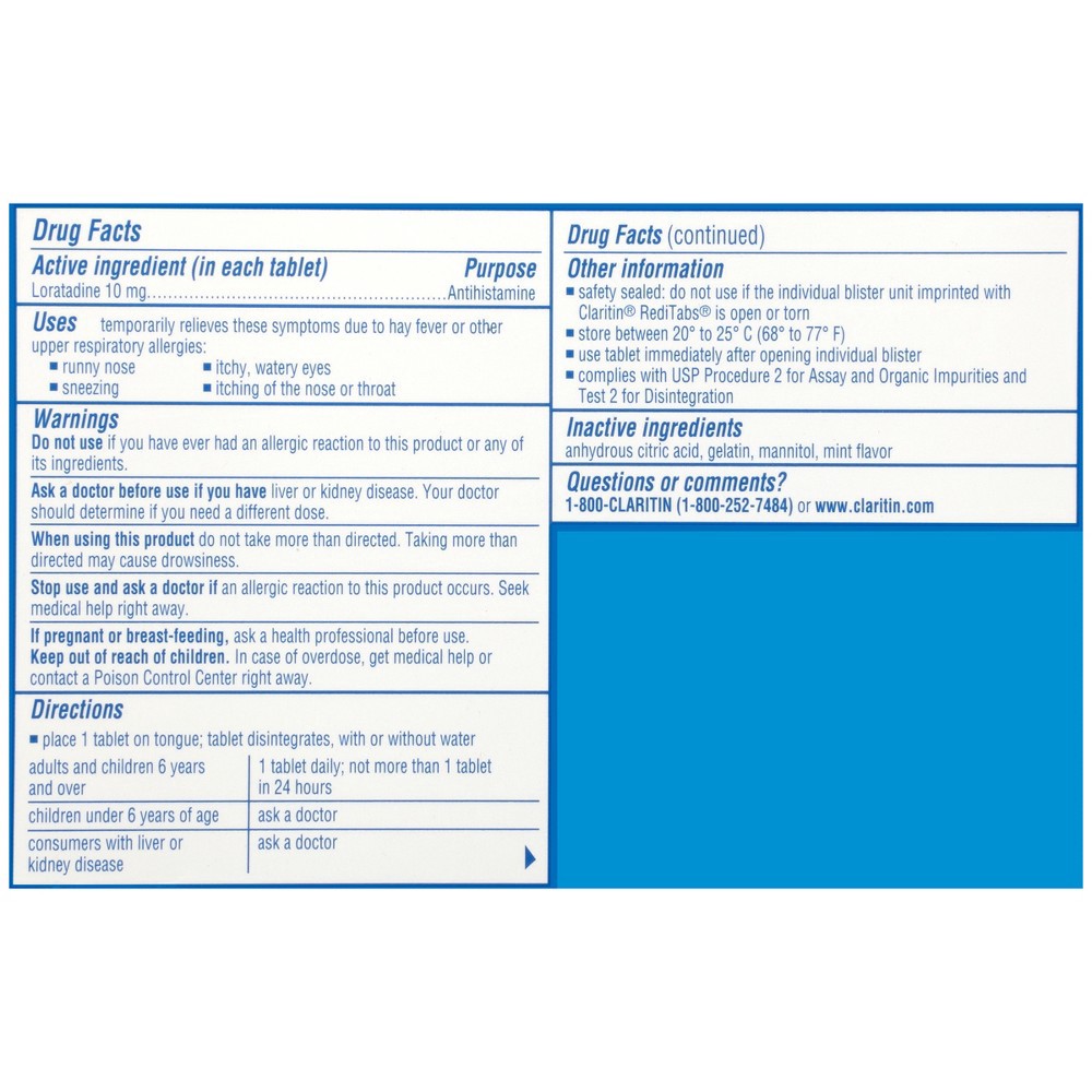 slide 4 of 5, Claritin RediTabs For Juniors & Up 10 mg Non-Drowsy Indoor & Outdoor Allergy Relief 30 Tablets, 30 ct