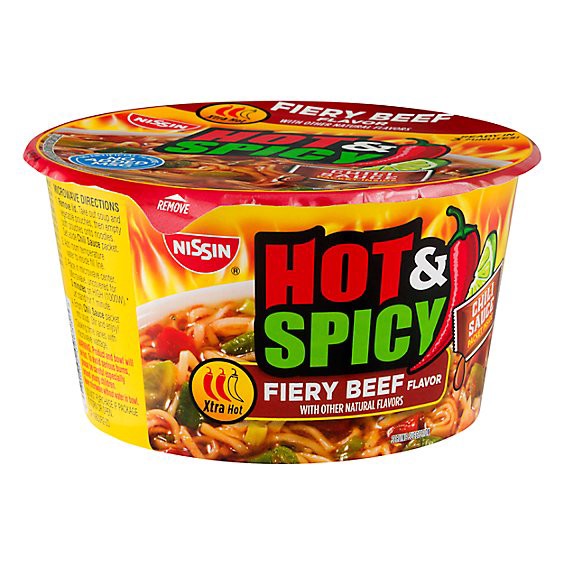 slide 1 of 1, Nissin Bowl Noodles Ramen Noodle Soup Hot & Spicy Fiery Beef Flavor - 3.28 Oz, 3.28 oz