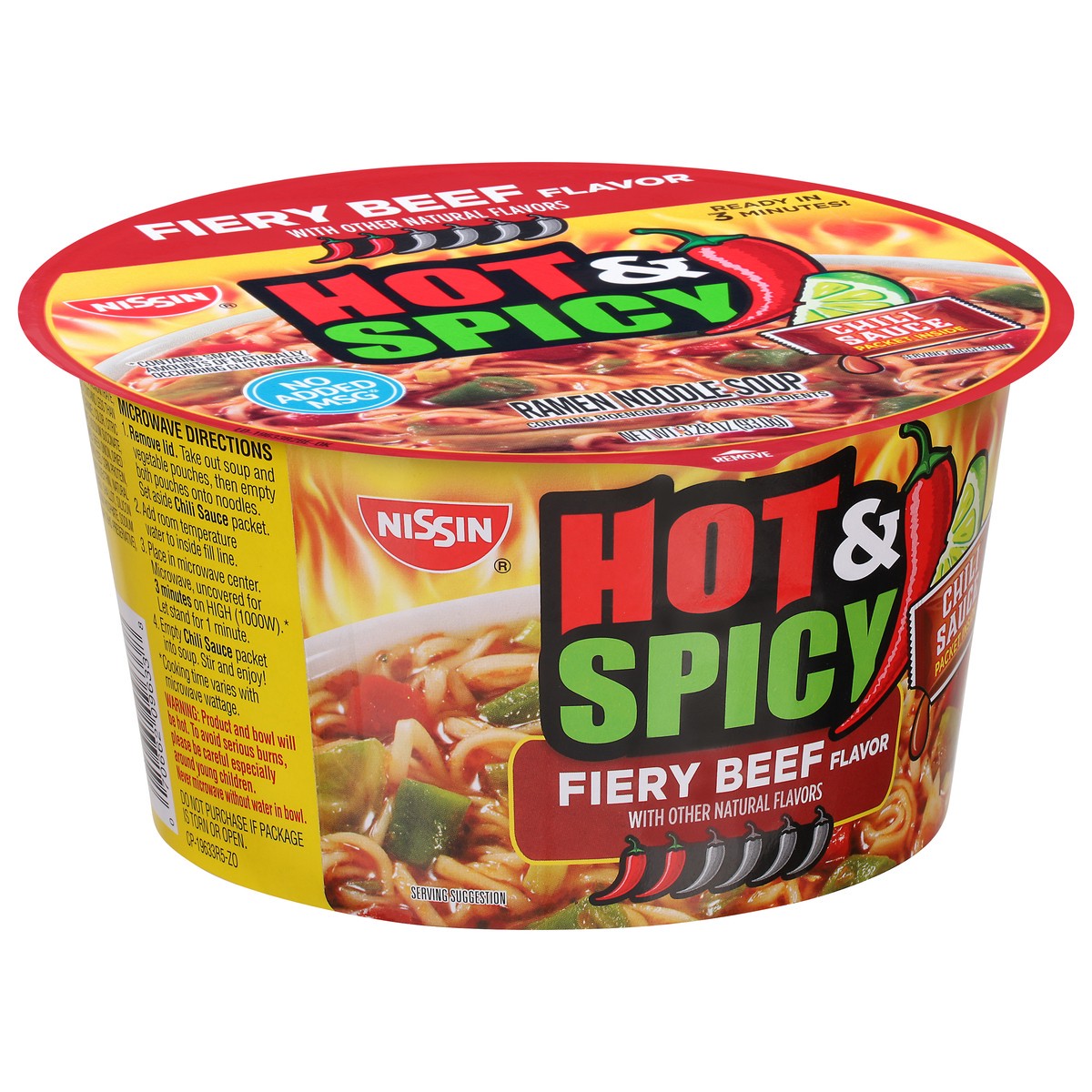 slide 12 of 13, Nissin Bowl Noodles Ramen Noodle Soup Hot & Spicy Fiery Beef Flavor - 3.28 Oz, 3.28 oz