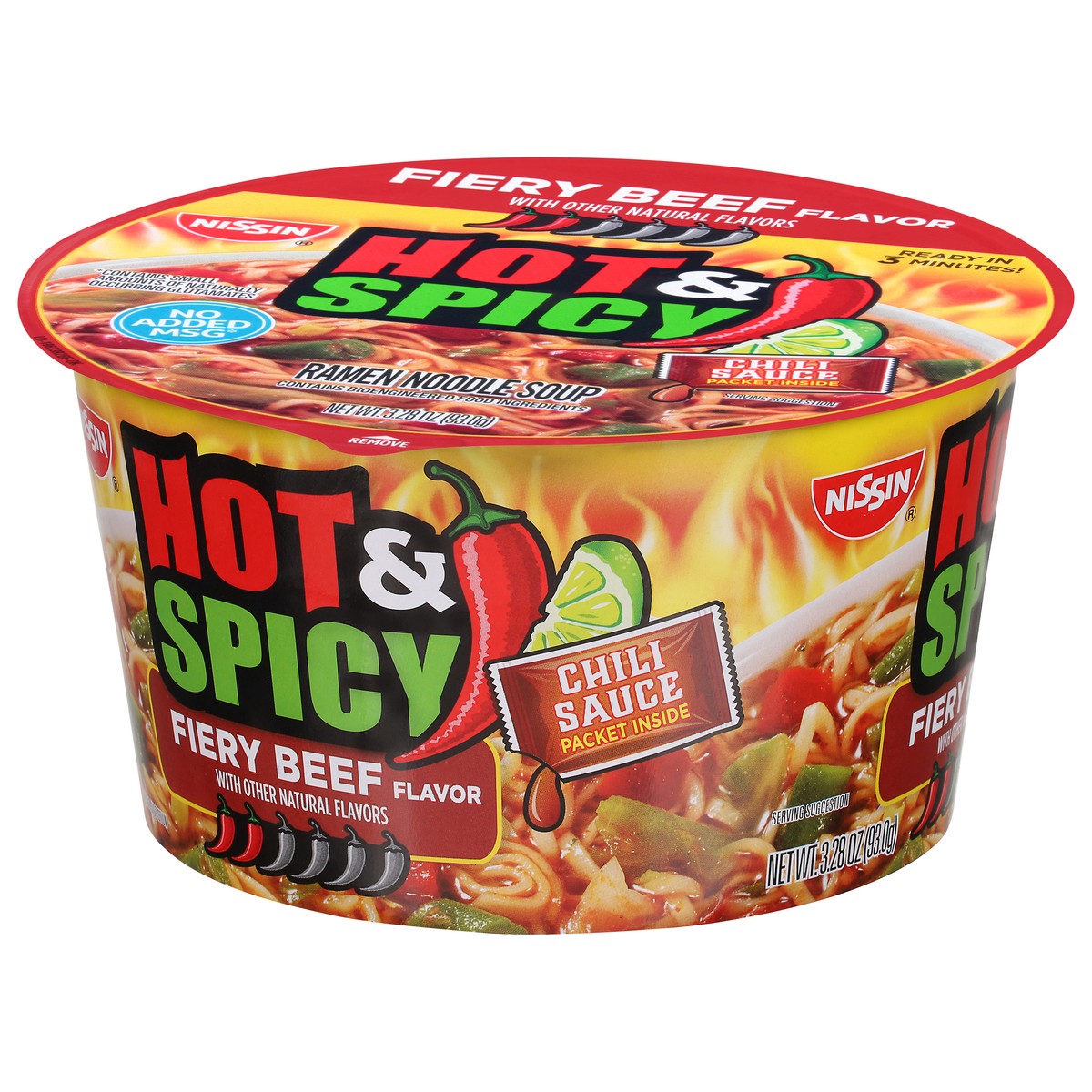 slide 8 of 13, Nissin Bowl Noodles Ramen Noodle Soup Hot & Spicy Fiery Beef Flavor - 3.28 Oz, 3.28 oz