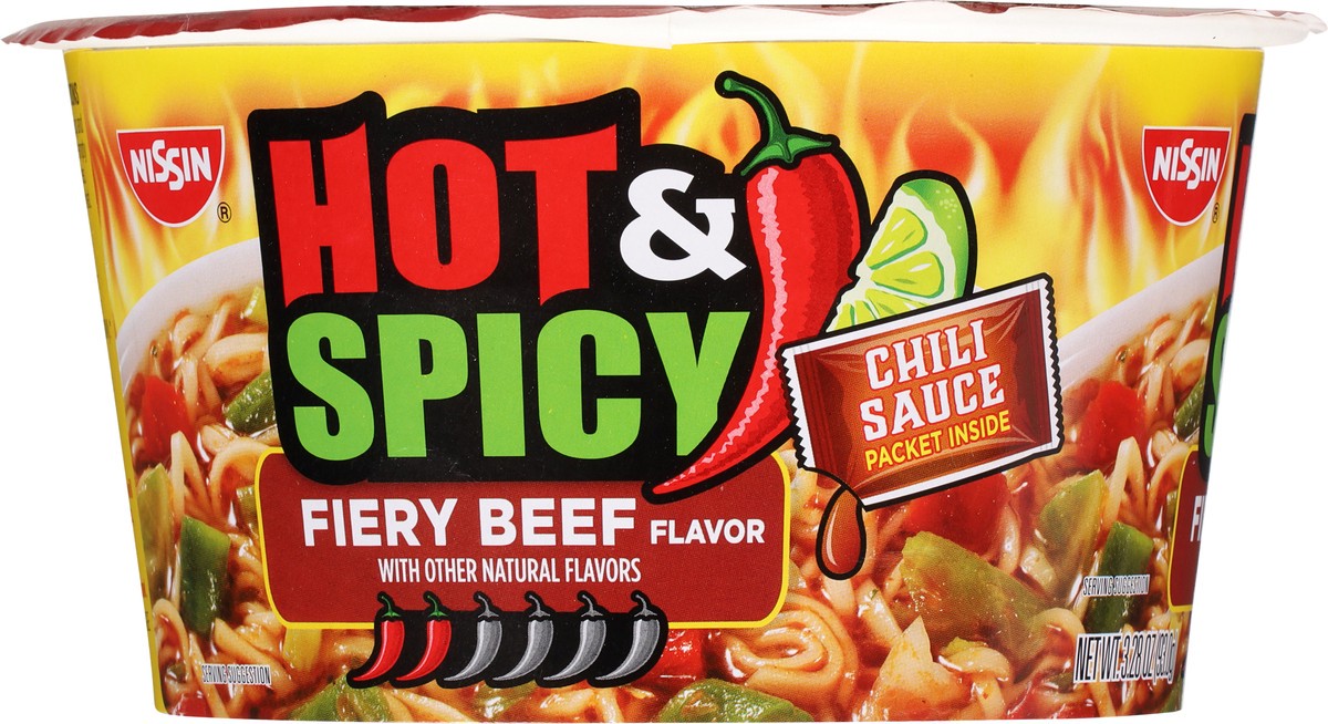 slide 6 of 13, Nissin Bowl Noodles Ramen Noodle Soup Hot & Spicy Fiery Beef Flavor - 3.28 Oz, 3.28 oz