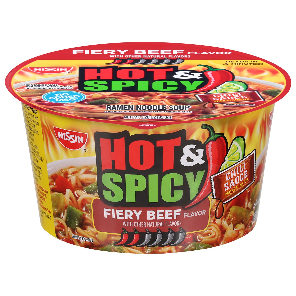 slide 11 of 13, Nissin Bowl Noodles Ramen Noodle Soup Hot & Spicy Fiery Beef Flavor - 3.28 Oz, 3.28 oz