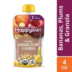 Happy Baby Organics Stage 2 Bananas Plums & Granola Organic Baby Meal Pouch - 4 Oz