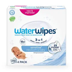 Waterwipes Sensitive+ Newborn & Baby Wipes 3-In-1 Cleans Cares Protects 99.9% Water Hypoallergenic - 240 Count