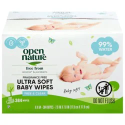 Open Nature Free & Clear Baby Wipes Ultra Soft Fragrance Free - 6-64 Count