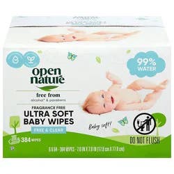 Open Nature Free & Clear Baby Wipes Ultra Soft Fragrance Free - 6-64 Count