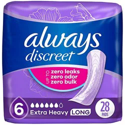 Always Discreet Extra Heavy Long Up To 100% Leak Free Protection Incontinence Pads - 28 Count