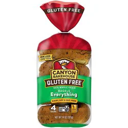 Canyon Bakehouse Everything Bagels Gluten Free Bagels 100% Whole Grain Frozen 4 Count - 14 Oz