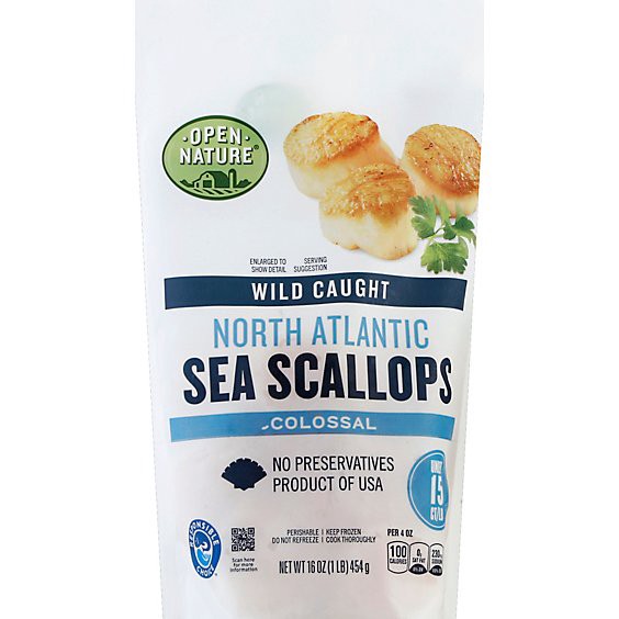 slide 1 of 1, Open Nature Wild Caught Colossal North Atlantic Sea Scallops Under 15 Ct - 16 Oz, 16 oz
