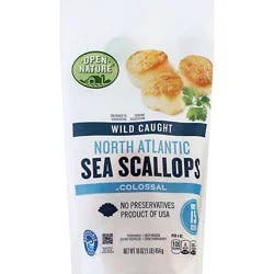 Open Nature Wild Caught North Atlantic Colossal Sea Scallops Under 15 Ct - 16 Oz