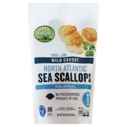 Open Nature Wild Caught North Atlantic Colossal Sea Scallops Under 15 Ct - 16 Oz