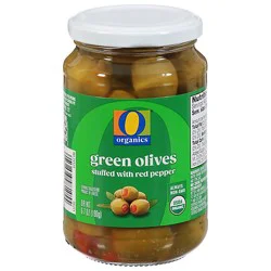 O Organics Olives Green Stuffed With Red Pepper - 6.7 Oz
