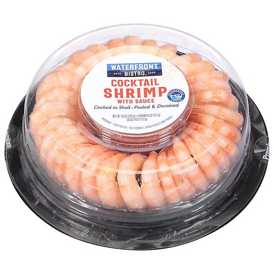 slide 1 of 1, Waterfront Bistro Shrimp Cooked Deveined With Cocktail Sauce - 10 Oz, 10 oz