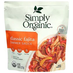 Simply Organic Organic Simmer Sauce Classic Fajita For Beef Or Chicken Pouch - 8 Oz