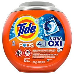 Tide Plus Pods Liquid Laundry Detergent Pacs 4 In 1 Ultra Oxi - 32 Count