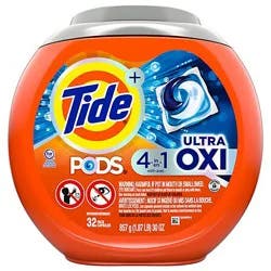 Tide Plus Pods Liquid Laundry Detergent Pacs 4 In 1 Ultra Oxi - 32 Count