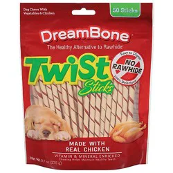 Dreambone Twists Wrapped With Chicken Rawhide-Free Dog Chews 50 Count Bag - 9.7 Oz