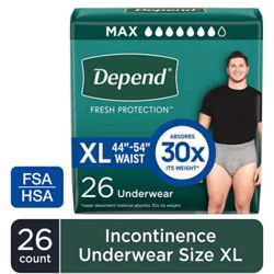 Depend Fresh Protection Adult Extra-Large Grey Absorbency Incontinence Underwear - 26 Count