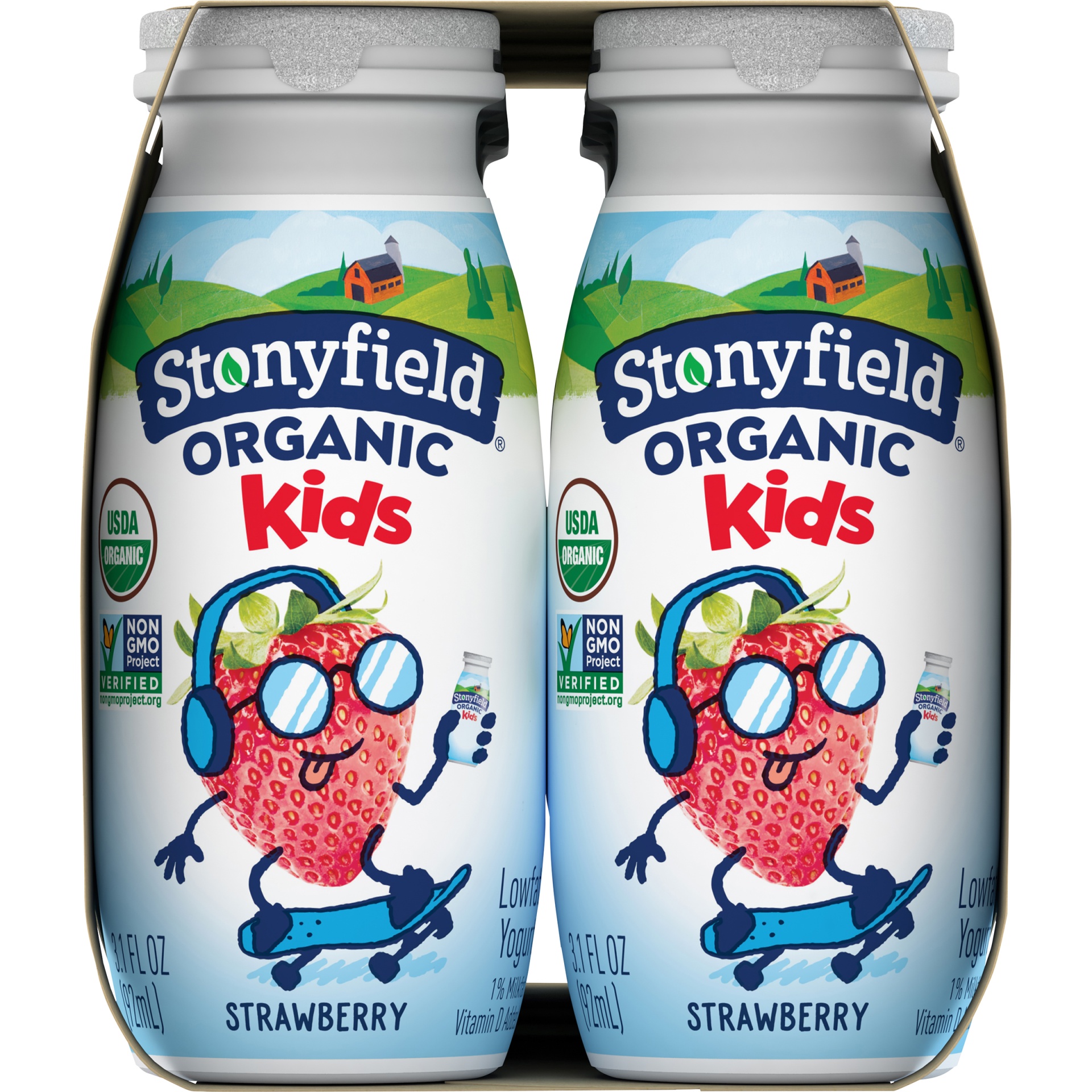 slide 2 of 2, Stonyfield Organic Kids Lowfat Yogurt Smoothies are the perfect handheld snack for busy kids. Stash in your child's lunch box, or in your car cooler during road trips. These low fat smoothies are made with wholesome ingredients without artificial flavors, sweeteners or high fructose corn syrup. With vitamin D and calcium to support the growth and maintenance of healthy bones. The result? A delicious and nutritious snack that you can feel good about. Like all Stonyfield Organic products, these are made without the use of toxic persistent pesticides or genetically modified organisms (GMOs), protecting growing kids and contributing to a healthy and sustainable world. Try our full line of products for babies, kids and adults,  including yogurt cups, yogurt pouches, multi-serving yogurt containers, dairy free smoothie pouches, drinkable yogurt, yogurt tubes and more. With fresh taste, high quality ingredients, and no added nonsense, Stonyfield Organic Smoothies for kids are #goodonpurpose!, 