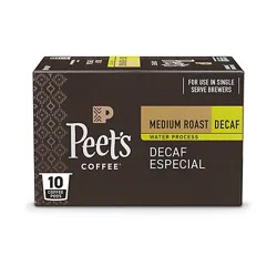 Peet's Coffee Decaffeinated Especial Medium Roast Single Serve Coffee Pods - 10 Count