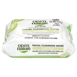 Open Nature Facial Cleansing Wipes With Green Tea Essential Oils - 25 Count