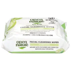 Open Nature Facial Cleansing Wipes With Green Tea Essential Oils - 25 Count