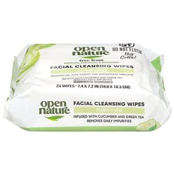 Open Nature Facial Cleansing Wipes With Green Tea Essential Oils - 25 Count