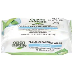 Open Nature Facial Cleansing Wipes Sensitive Gentle On Skin - 25 Count
