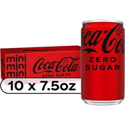 Coca-Cola Zero Sugar Soda Soft Drinks Mini Cans Fridge Pack - 10-7.5 Fl. Oz.