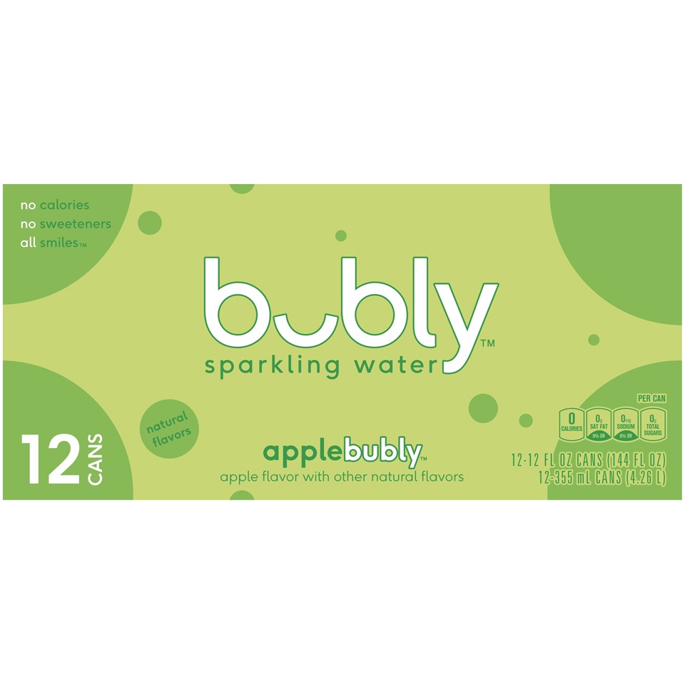 slide 2 of 4, bubly Sparkling Water Apple 12 Fl Oz 12 Count Cans, 12 ct; 12 fl oz