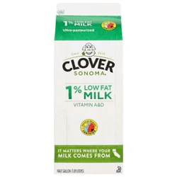 Clover Milk 1% Low Fat Non - Gmo - Half Gallon
