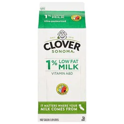 Clover Milk 1% Low Fat Non - Gmo - Half Gallon
