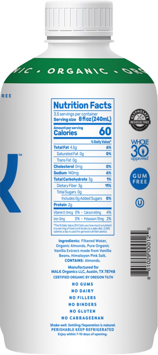 slide 2 of 8, Malk Unsweetened Vanilla Almond Milk - 28 Oz, 28 fl oz
