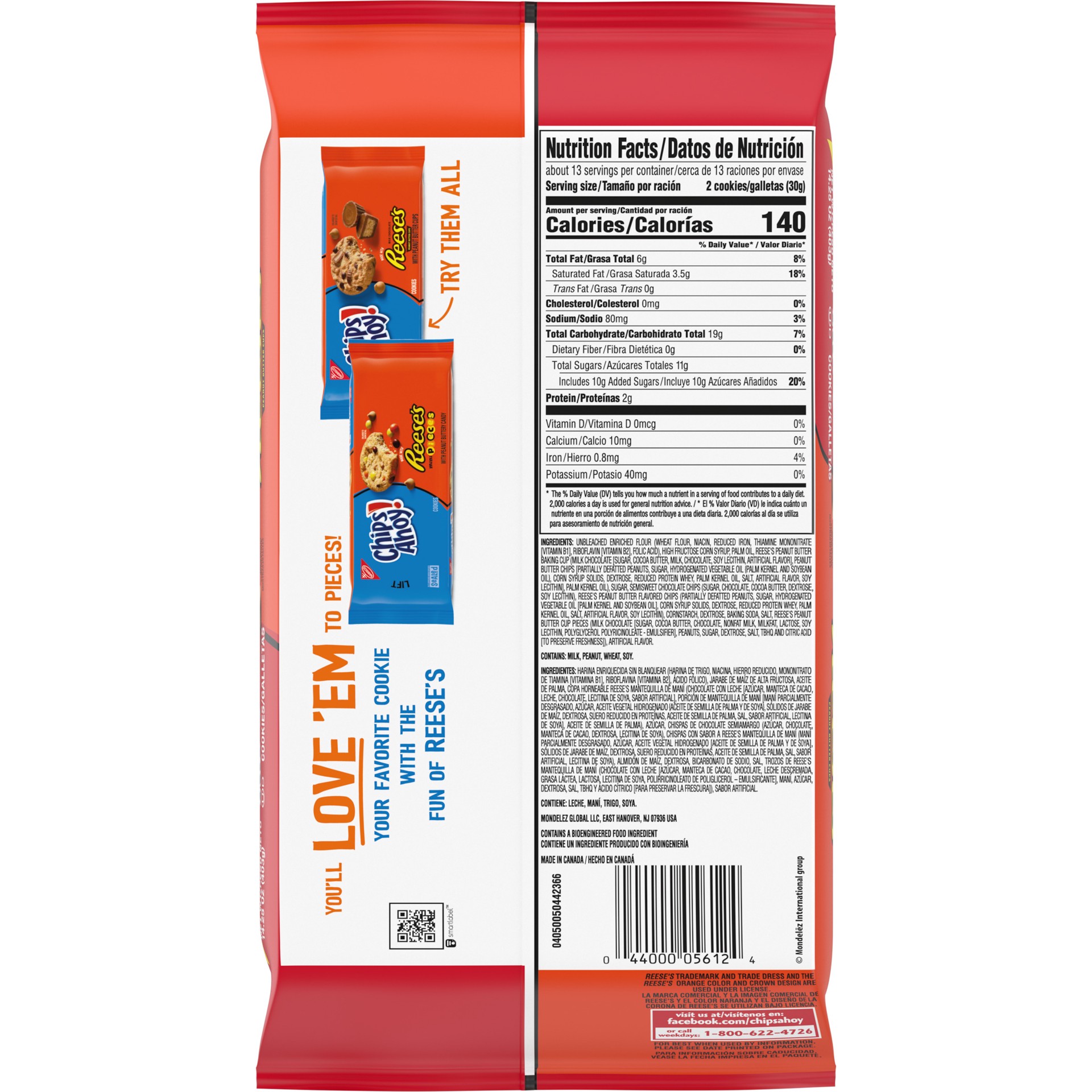 slide 2 of 3, Chips Ahoy! Chewy Chocolate Chip Cookies With Reese's Peanut Butter Cups Family Size - 14.25 Oz, 14.25 oz