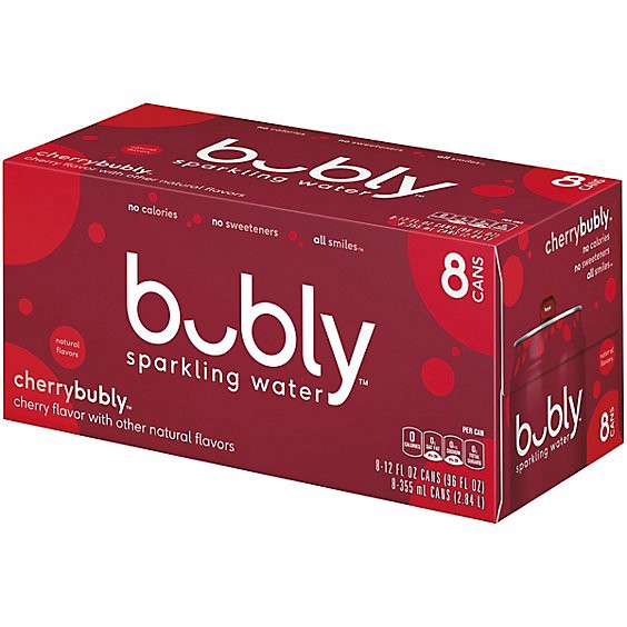 slide 1 of 1, Bubly Sparkling Water Cherry Cans - 8-12 Fl. Oz., 96 fl oz