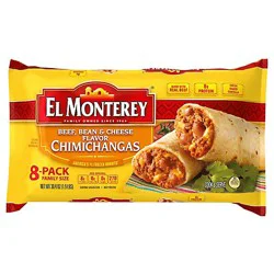 El Monterey Beef Bean & Cheese Chimichangas Family Size 8 Count - 30.4 Oz