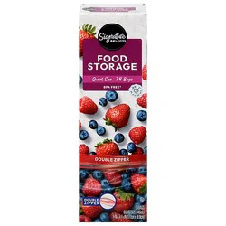 Signature Select Bags Food Storage Click & Lock Double Zipper Quart - 24 Count