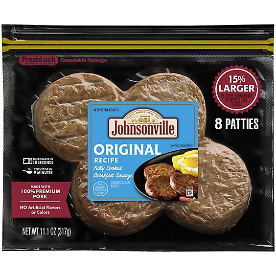 slide 1 of 1, Johnsonville Breakfast Sausage Patties Original Fully Cooked 8 Patties - 11.1 Oz, 11.1 oz