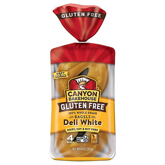 slide 1 of 1, Canyon Bakehouse Deli White Bagels Gluten Free Bagels 100% Whole Grain 4 Count - 14 Oz, 14 oz