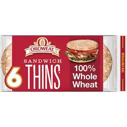 Oroweat 100% Whole Wheat Sandwich Thins - 12 Oz