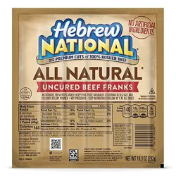 Hebrew National All Natural Uncured Beef Franks Hot Dogs -6-10.3 Oz
